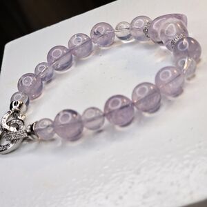 HQ Lavender Moon QUARTZ Beaded Bracelet n Amethyst HEART